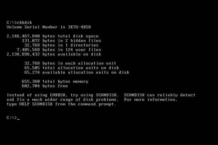 Screenshot: MS-DOS text-based interface